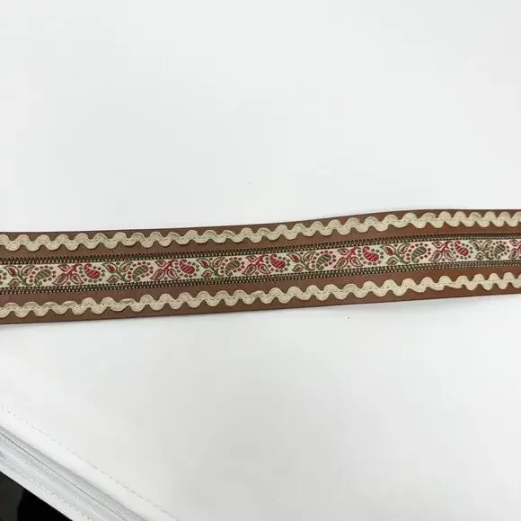 Brown Leather Folk Belt Paisley Fabric Rickrack Festival Ren Faire Peasant Sz M - Picture 8 of 12